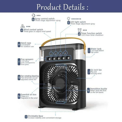 3-in-1 Portable Mini Air Cooler Fan with USB & LED Night Light