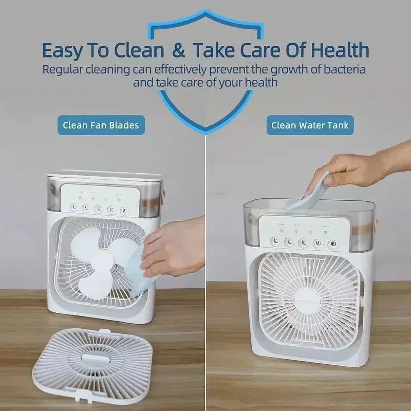 3-in-1 Portable Mini Air Cooler Fan with USB & LED Night Light