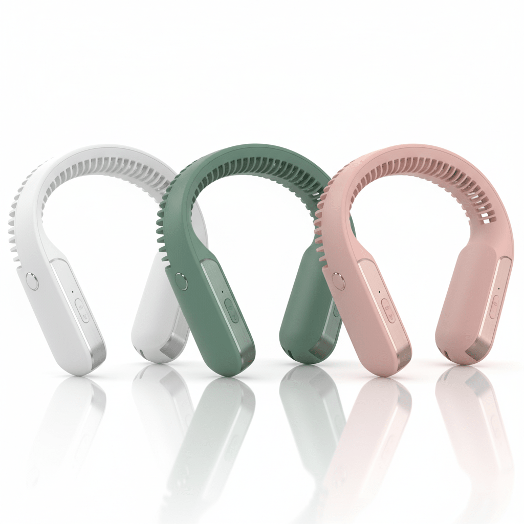 Neck fan in 3 colors – White, Green and Pink variants